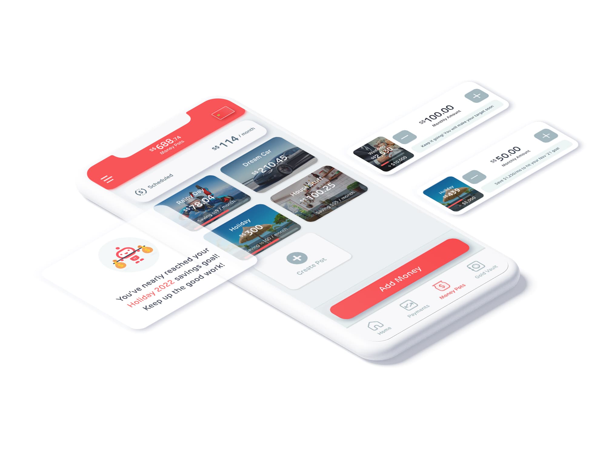 Designing a playful brand universe for challenger bank, Hugo Save — Hugo-Moneypots-Isometric.jpg