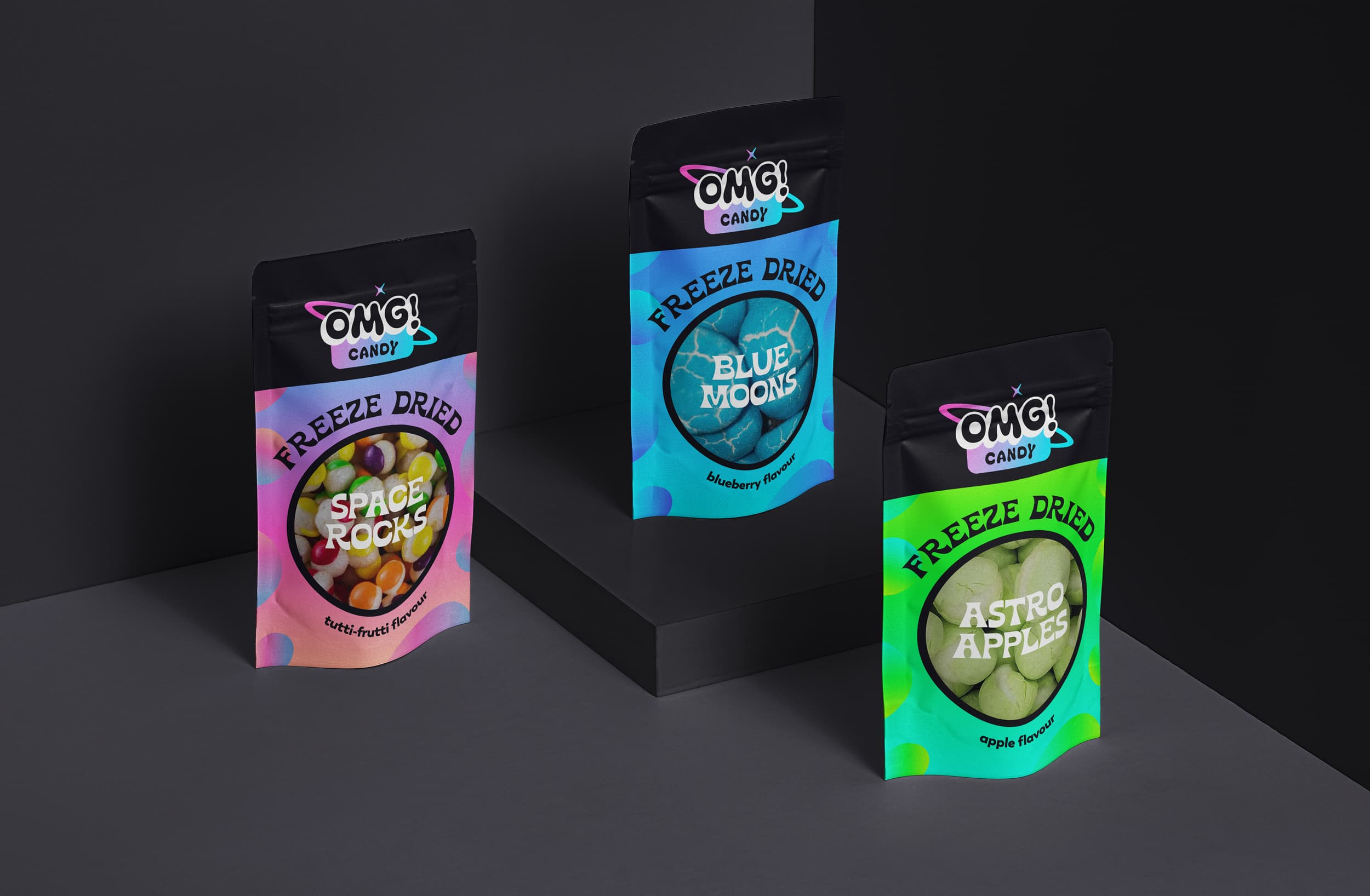 Discover how OMG! Candy launched a bold freeze dried sweets brand with playful space-themed packaging, vibrant branding, and a fun, Gen Z-focused website design.