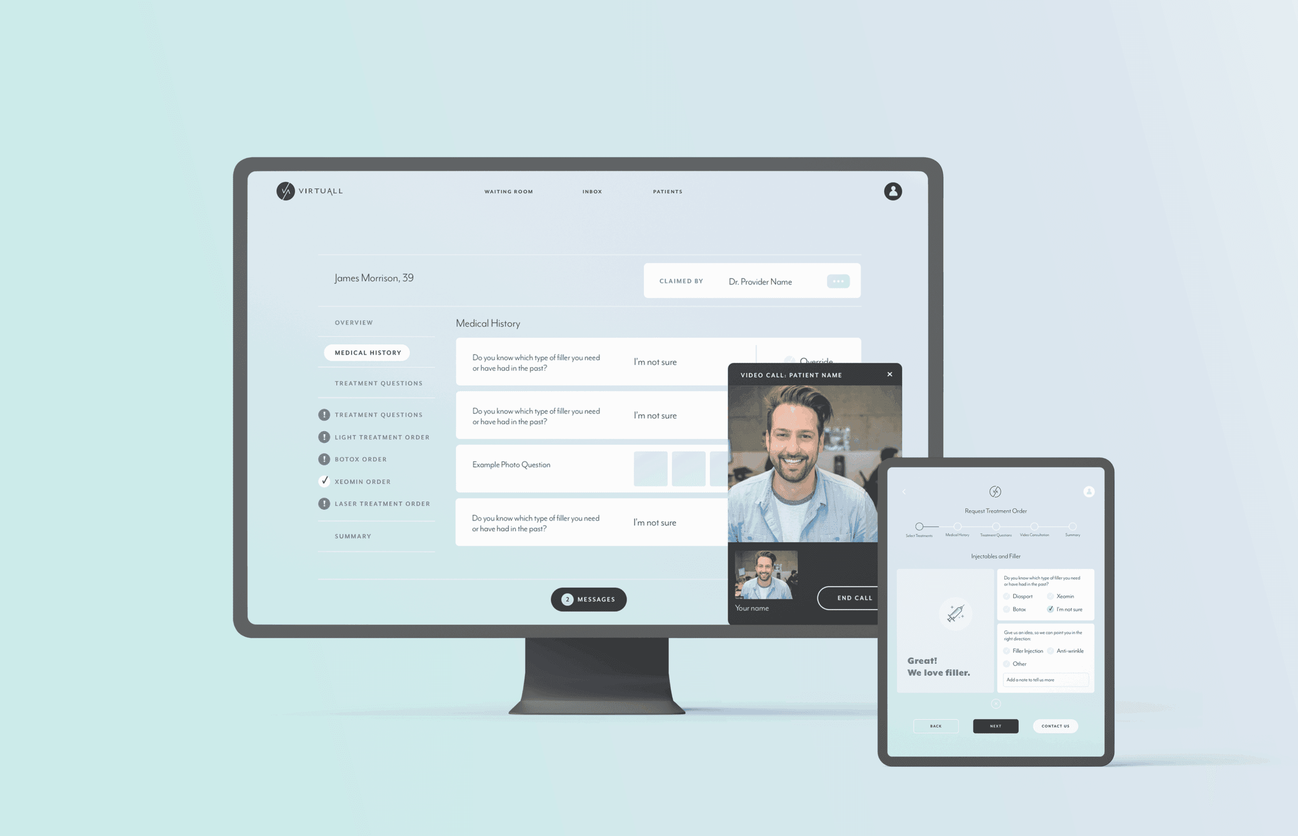 Clean and contemporary brand design for health tech startup, VirtuAll — hero