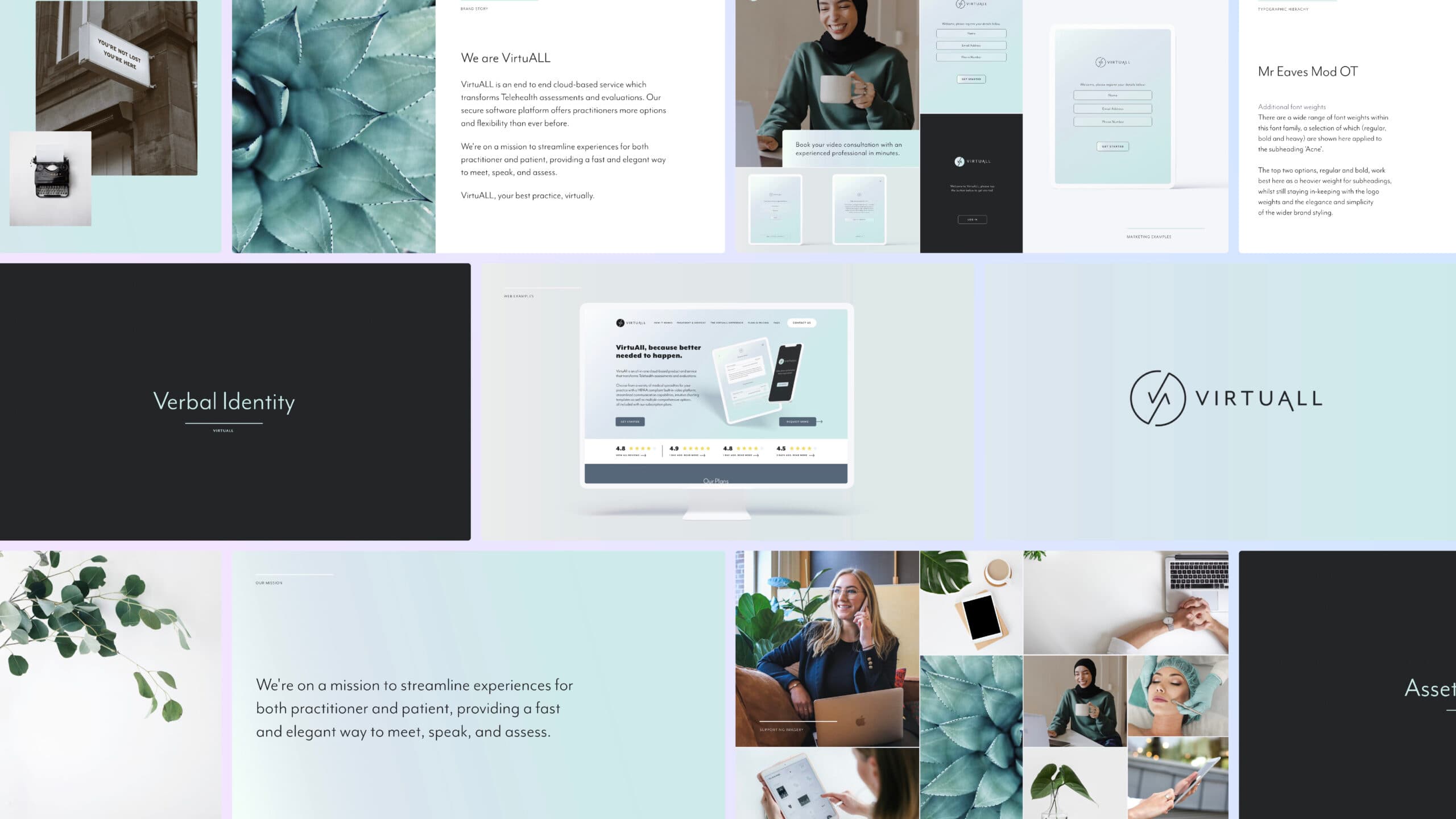 Clean and contemporary brand design for health tech startup, VirtuAll — hero