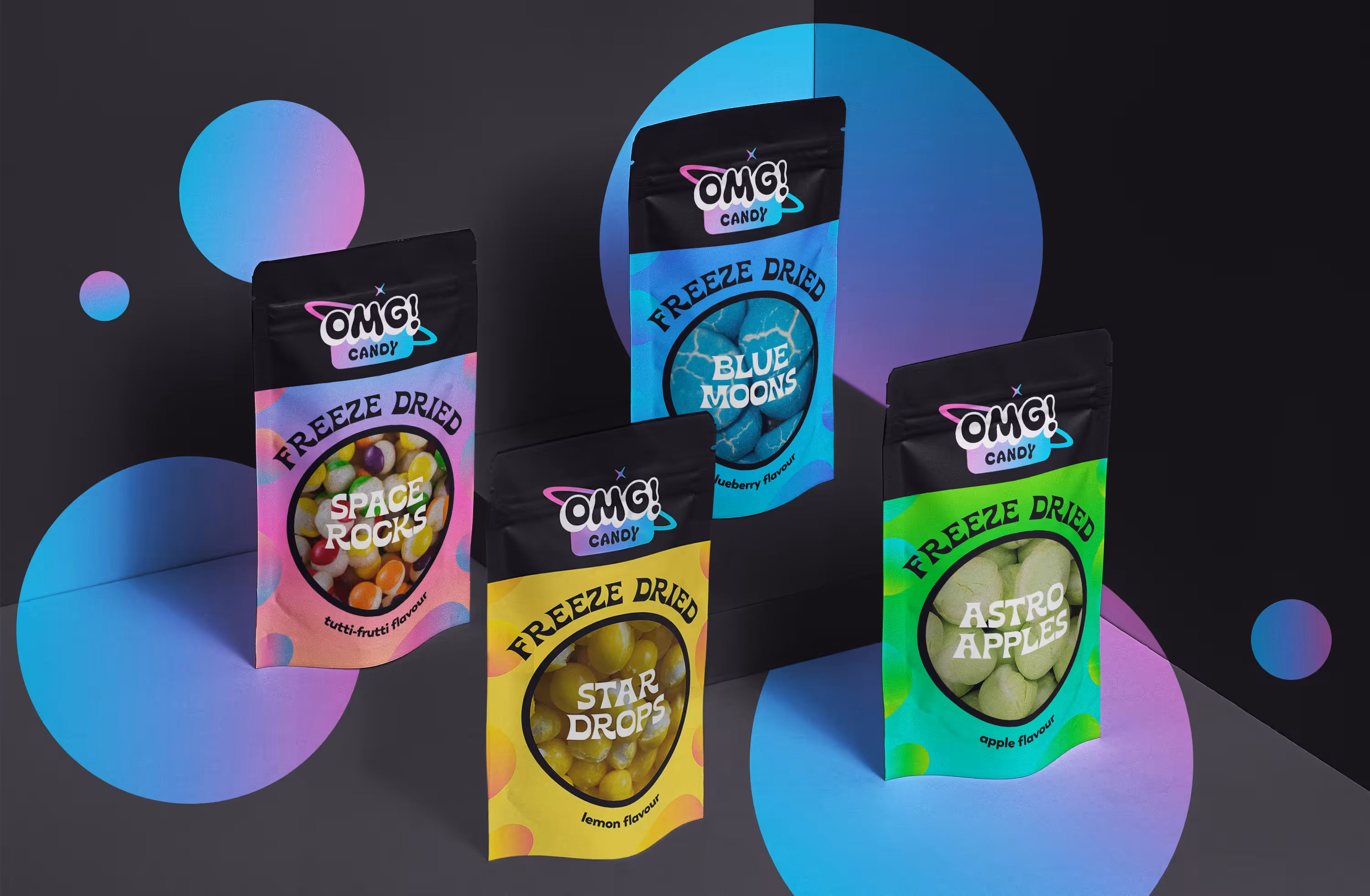 Discover how OMG! Candy launched a bold freeze dried sweets brand with playful space-themed packaging, vibrant branding, and a fun, Gen Z-focused website design.